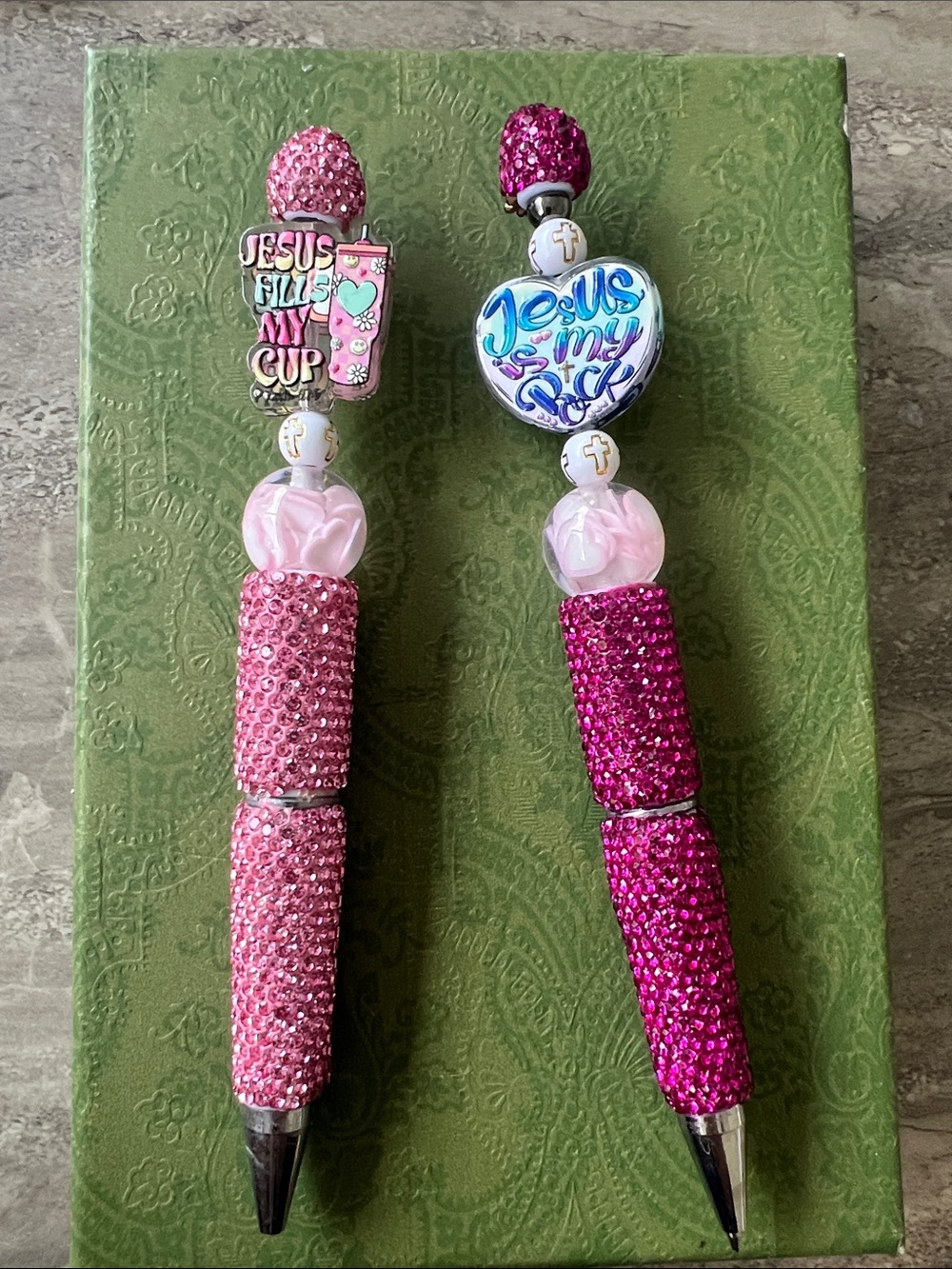 2 pens Rhinestone Pen with Jesus Fills My Cup + Jesus Is My Rock gift